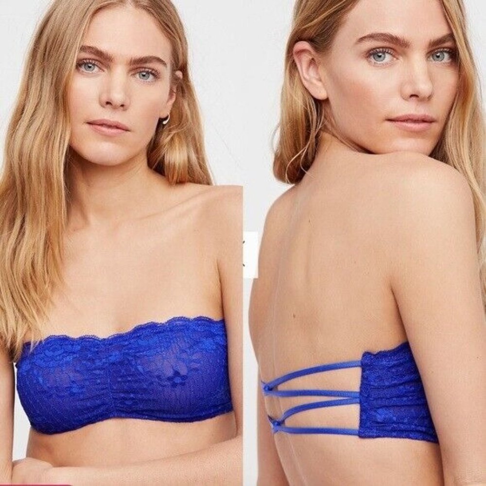 Intimately Free People Bra Essential Bandeau Blue Lace Bralette NWT - Picture 1 of 7